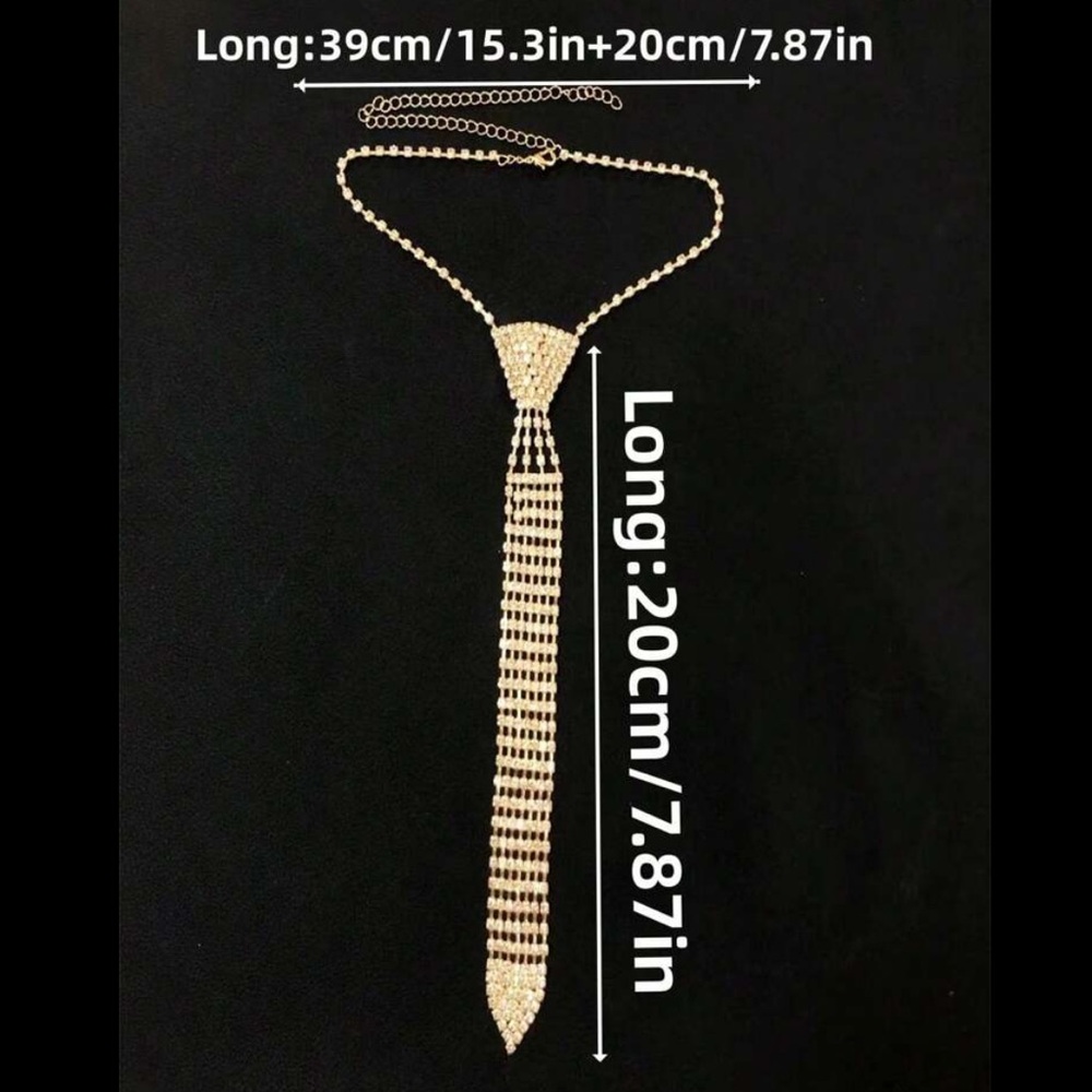 Cubic Zirconia Golden Necktie Necklace - Picture 6 of 6